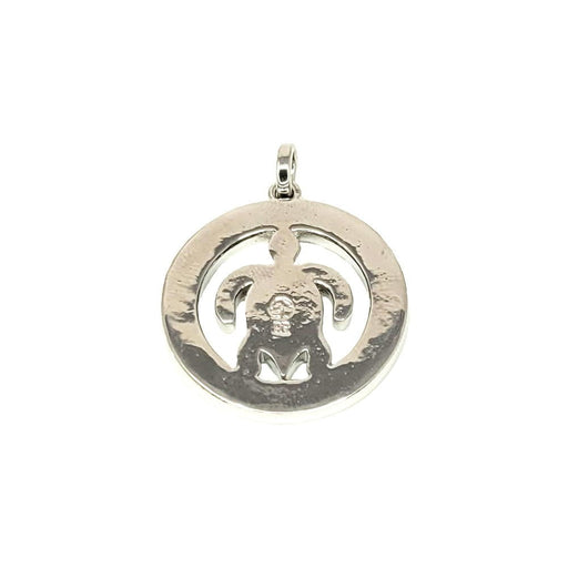 Leilanis Attic Pendant Round Sterling Silver Honu Circle Pendant with Hawaiian Koa Wood Inlay