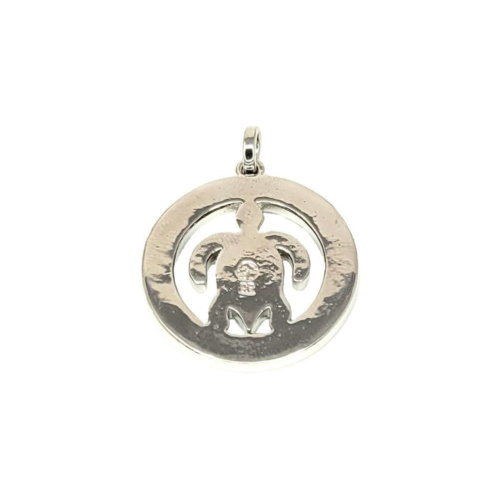 Leilanis Attic Pendant Round Sterling Silver Honu Circle Pendant with Hawaiian Koa Wood Inlay