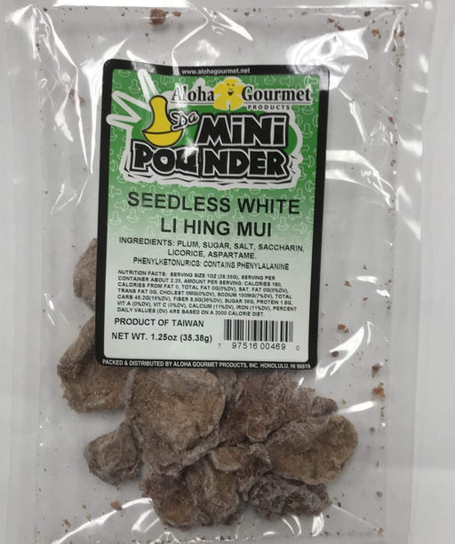 Aloha Gourmet Da Mini Pounder Seedless White Li Hing Mui 1.25oz - Leilanis Attic