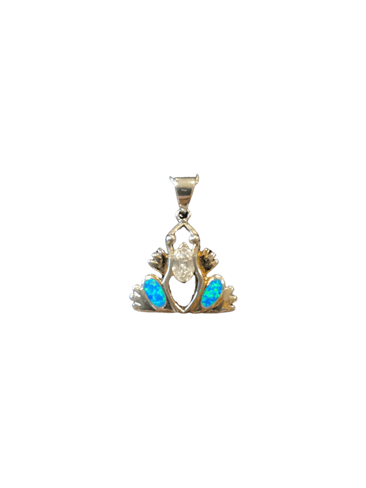 Blue Opal and Sterling Silver Frog with CZ Pendant - Leilanis Attic