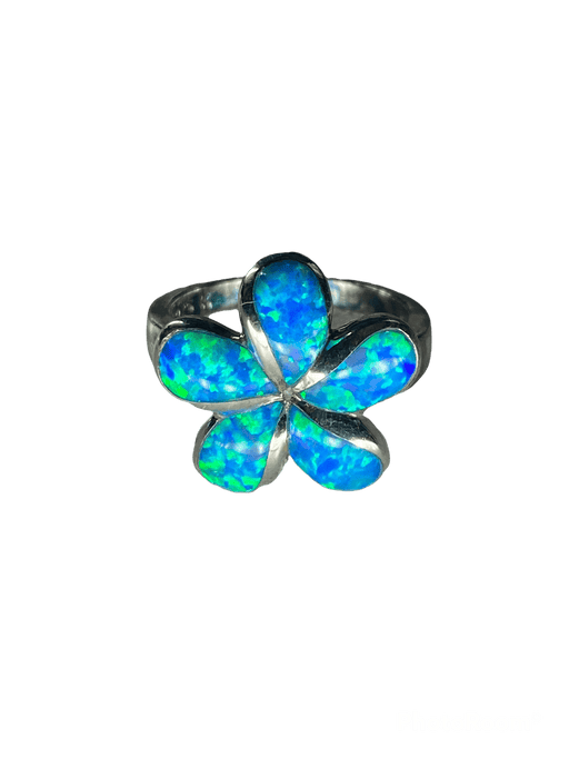 Blue Opal and Sterling Silver Plumeria Ring, Size 6 - Leilanis Attic