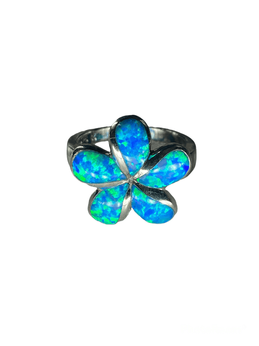 Blue Opal and Sterling Silver Plumeria Ring, Size 6 - Leilanis Attic