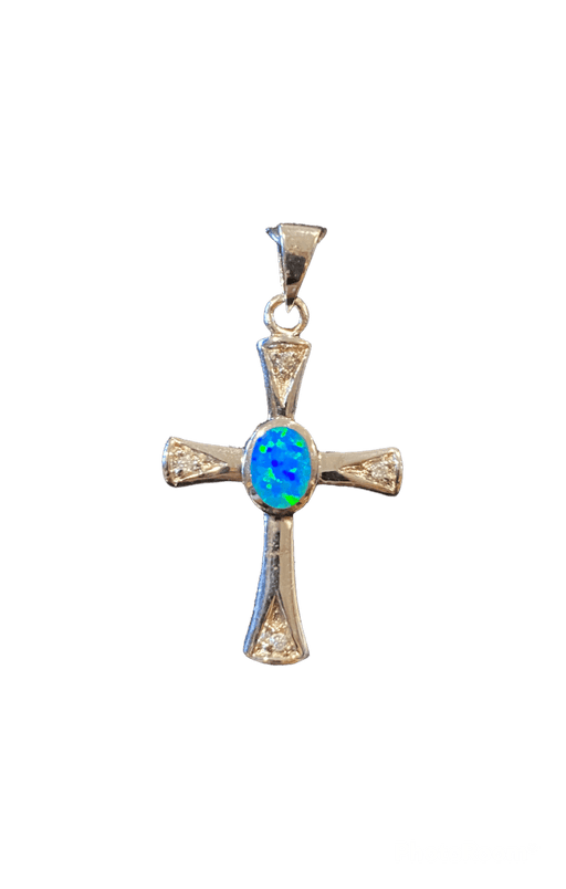 Blue Opal and Sterling Silver with CZ Cross Pendant - Leilanis Attic