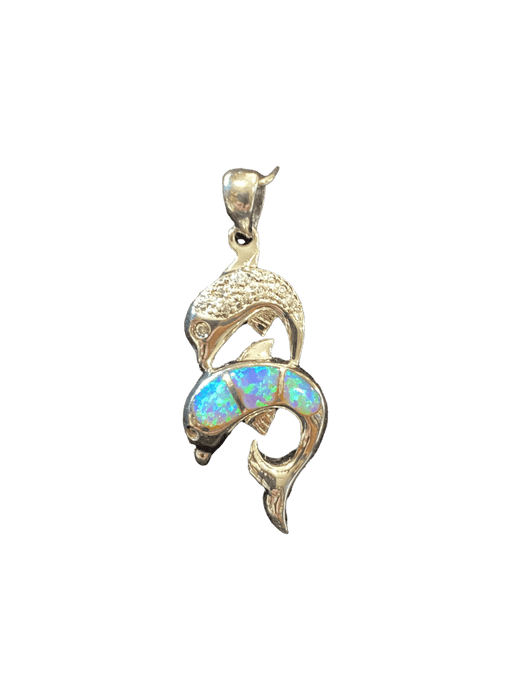 Blue Opal Dolphin with CZ Dolphin Sterling Silver Pendant - Leilanis Attic