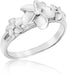 Dainty 8-10-8mm Sterling Silver Three Plumeria Ring with Clear CZ - Leilanis Attic