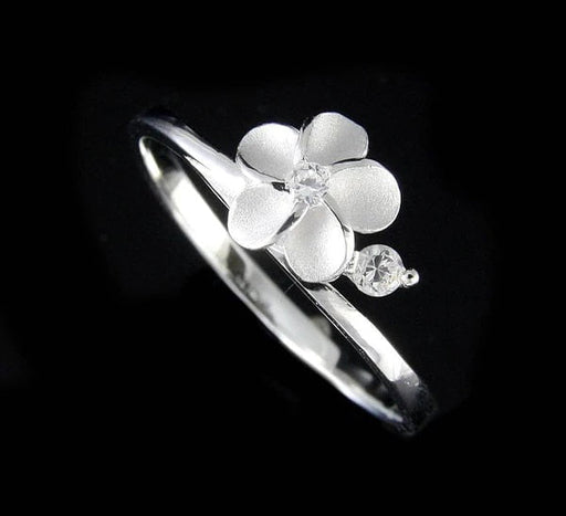 Dainty Sterling Silver Plumeria Ring with CZ - Leilanis Attic