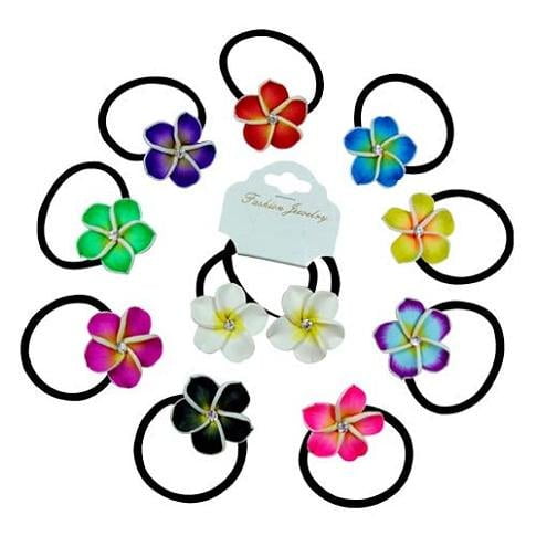DK Hawaiian Collection Hair Accessories Crystal Fimo Flower Pony Tail