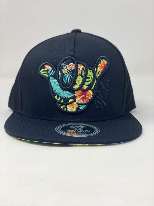 Leilanis Attic Hat Black Floral Shaka Aloha SnapBack Hat