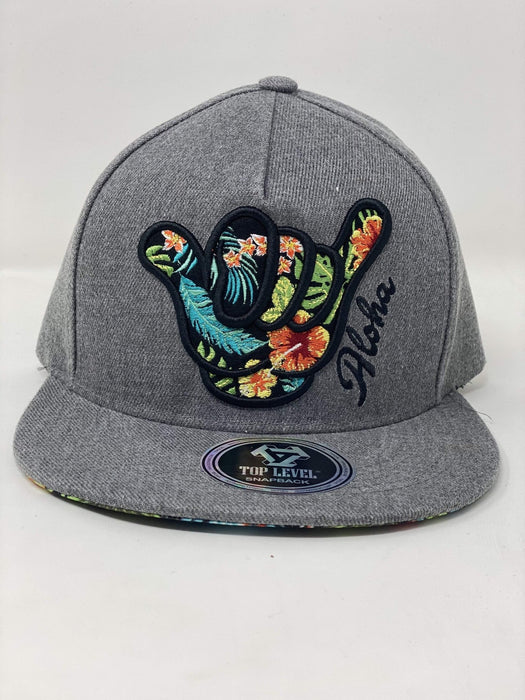 Leilanis Attic Hat Denim Grey Floral Shaka Aloha SnapBack Hat