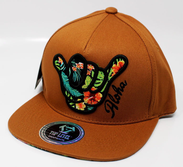 Leilanis Attic Hat Brown Floral Shaka Aloha SnapBack Hat