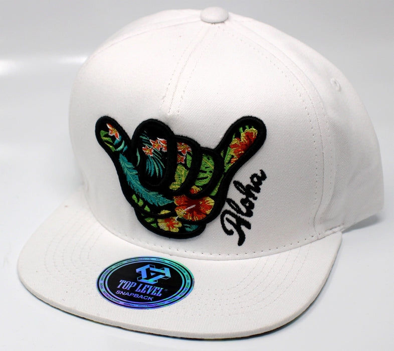 Leilanis Attic Hat White Floral Shaka Aloha SnapBack Hat