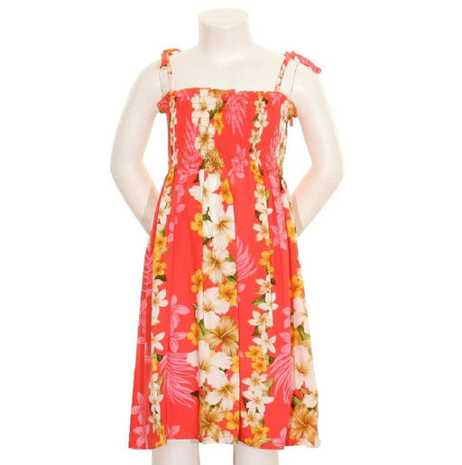 Girls Floral Panel Smock Dress - Coral (Peach) - Leilanis Attic