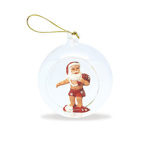 Glass Globe Ornament, Surfing Santa - Leilanis Attic
