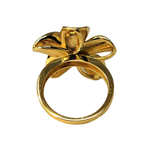 Gold and Rhodium Plated Large 22mm Plumeria Ring with Clear CZ - Leilanis Attic