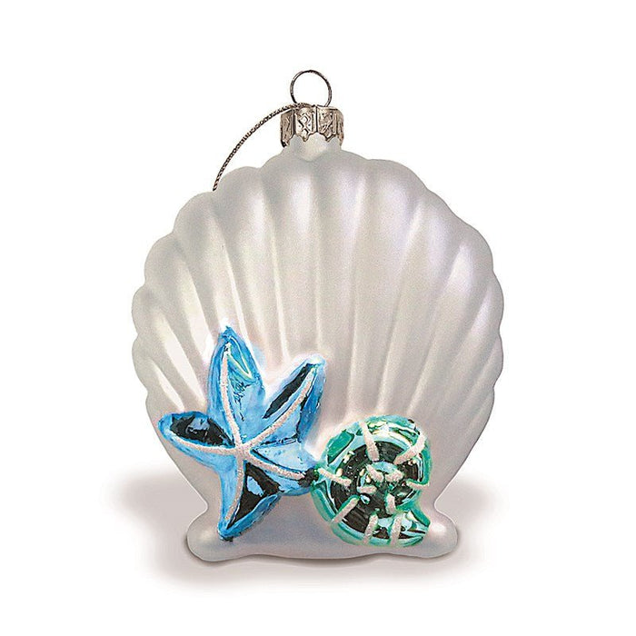 Hand Painted Collectible Glass, Seashell Elegance - Silver/Blue - Leilanis Attic
