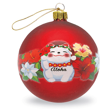 Hand Painted Glass Ornament "Holiday Lucky Cat" - Leilanis Attic