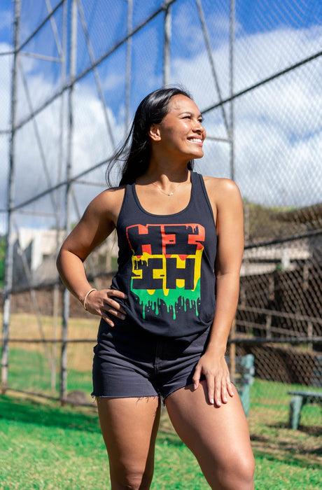 Hawaii's Finest T-Shirt - Womens HI FINEST, "Logo Drip Rasta" Women's Racerback Tank