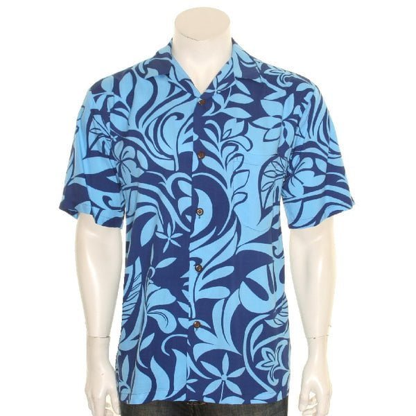 Hilo Hattie Mens “Tiare Swirl” Aloha Shirt Navy-Teal - Leilanis Attic