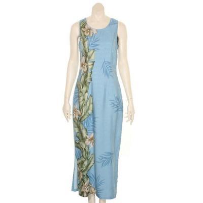Hilo Hattie Womens “Dobby Orchid” Panel Long Dress (Light Blue) - Leilanis Attic