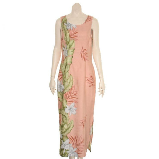 Hilo Hattie Womens “Dobby Orchid” Panel Long Dress (Light Coral) - Leilanis Attic