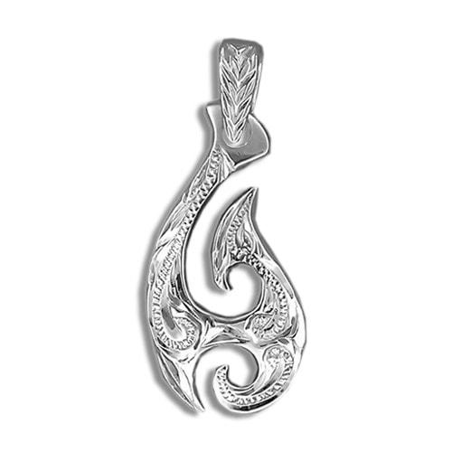 Hook 2-sided Scroll Hawaiian Fish Pendant, Sterling Silver - Leilanis Attic