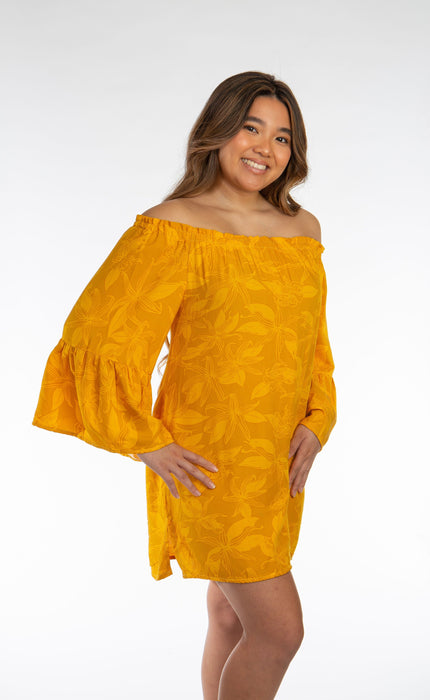Island Edge Designs Aloha Dress S / Gold Island Edge Designs "Moana" Off-Shoulder Ruffle Sleeve Dress