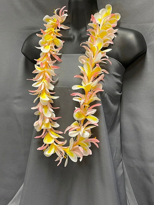 J & L Trading House Lei - Silk Yellow/Pink Plumeria with Spider Lily Leis