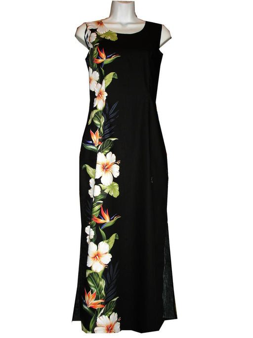Ky's International Aloha Dress S / Black KY’s Womens Long Tank Dress, Hibiscus Shining Panel