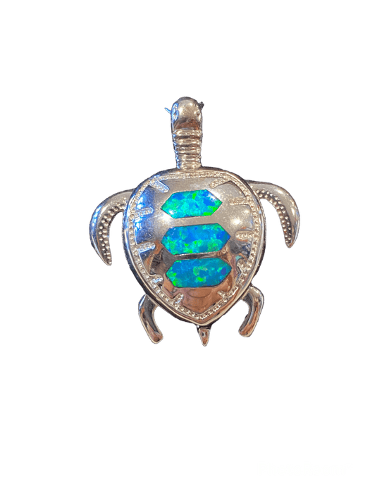 Large Blue Opal and Sterling Silver Honu Pendant - Jewelry - Leilanis Attic