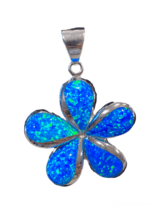Large Blue Opal and Sterling Silver Plumeria Pendant - Jewelry - Leilanis Attic