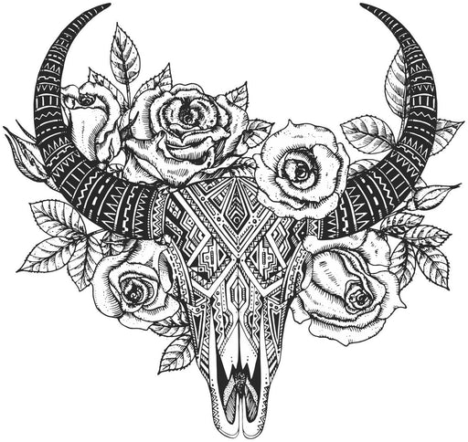 Laser Engraved Floral Bull Skull Flask - Flask - Leilanis Attic